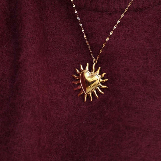 18K Gold Fire SUNFLOWER Love Pendant Necklace